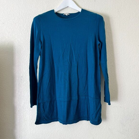 J. Jill Women's Crew Neck Long Sleeve Side Slits Pullover Sweater Blue Medium - Picture 1 of 8